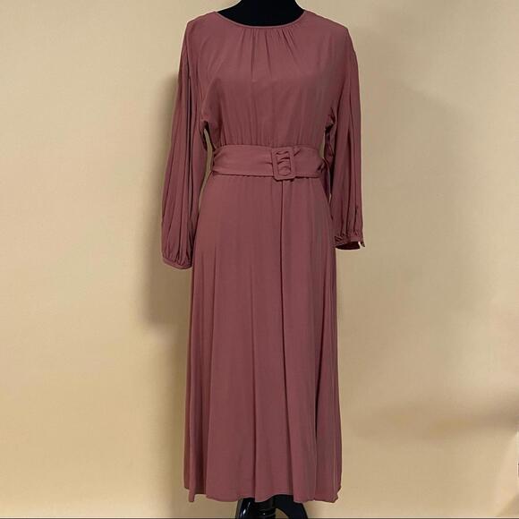 Zara Rust Pink Peasant Puff Sleeve Midi Dress Cottagecore Boho Size S - Picture 4 of 11
